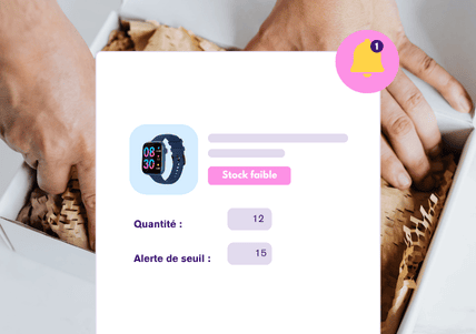 Illustration d’un article avec quantité et alerte de seuil personnalisable, notification affichée, avec le logiciel OMS