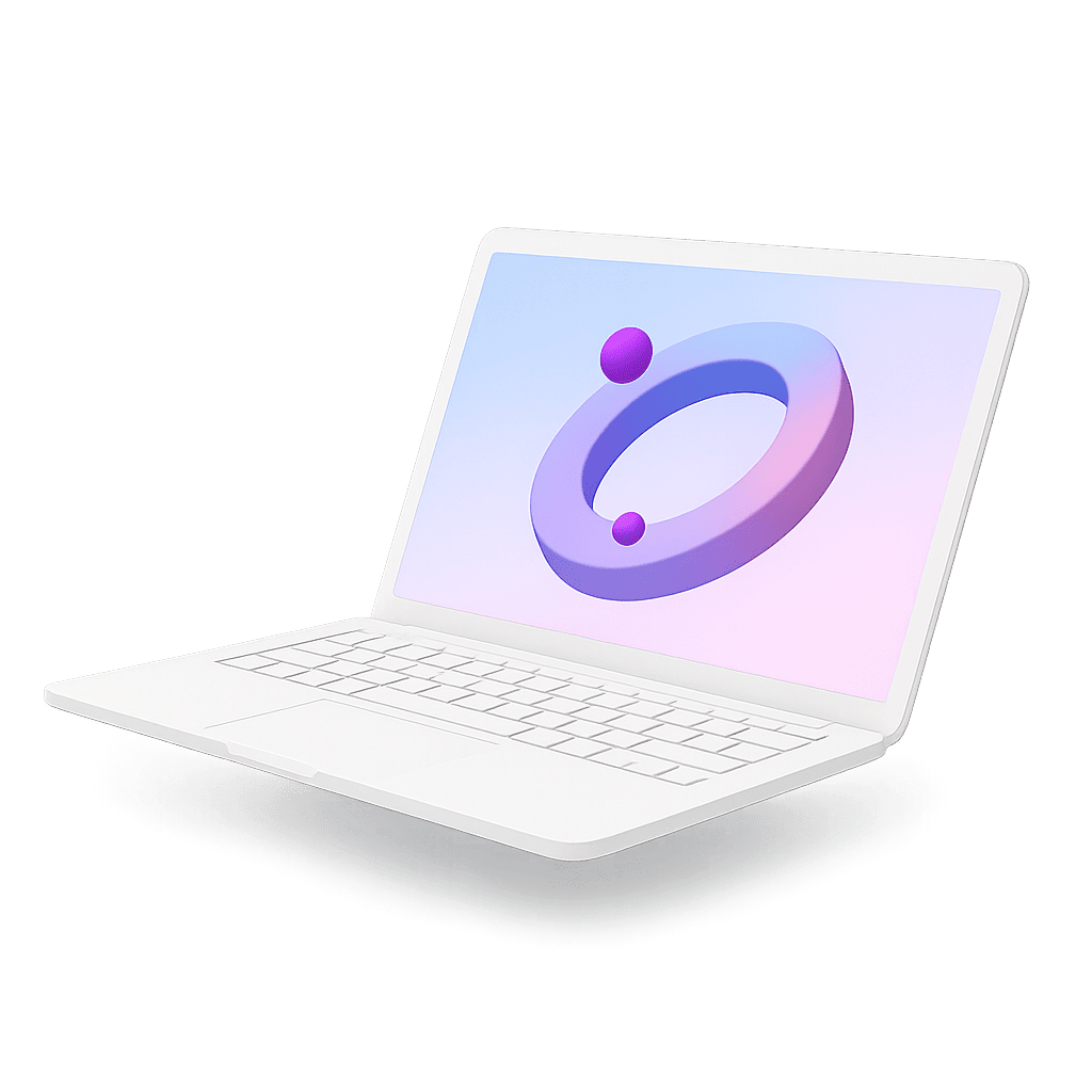 PC portable affichant l’anneau Flowz, logiciel de gestion de site web, représentant le cercle vertueux en 3D.