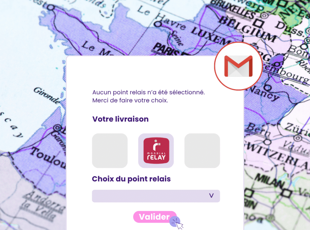 Illustration du choix du point relais pour la livraison dans Shopify via le dashboard e commerce Flowz