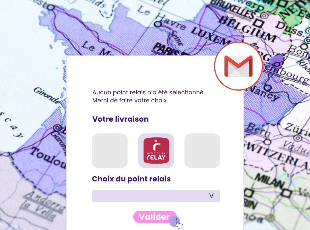 Illustration du choix du point relais pour la livraison dans Shopify via le dashboard e commerce Flowz