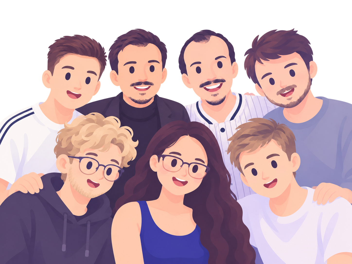 Illustration de l'équipe Flowz : sept collaborateurs réunis